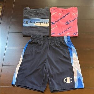 Boys blue champion t-shirt & shorts bundle size med